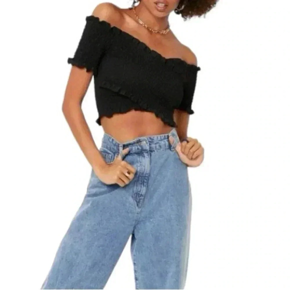 Ambiance Off The Shoulder Ruffle Crop Top - Picture 1 of 5